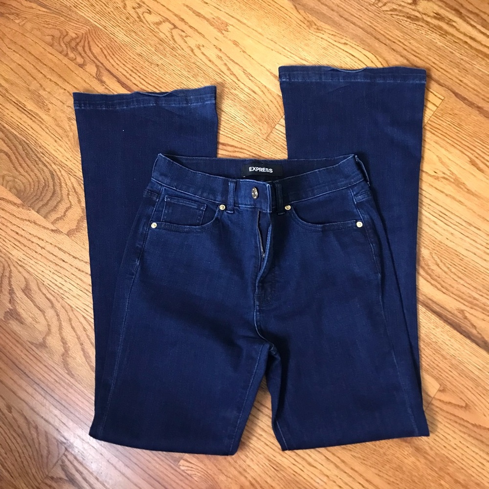 Express Dark-wash Flare Leg Women's Blue Jeans